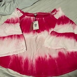 ANDREE BY UNIT Pink Tie Dye On/Off Shoulder Bell Sleeve Rayon Top NWT Size 1X